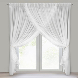 Bijela zavjesa od šifona ukrašena volanom, s vezicom, 400x250 cm LUISA 