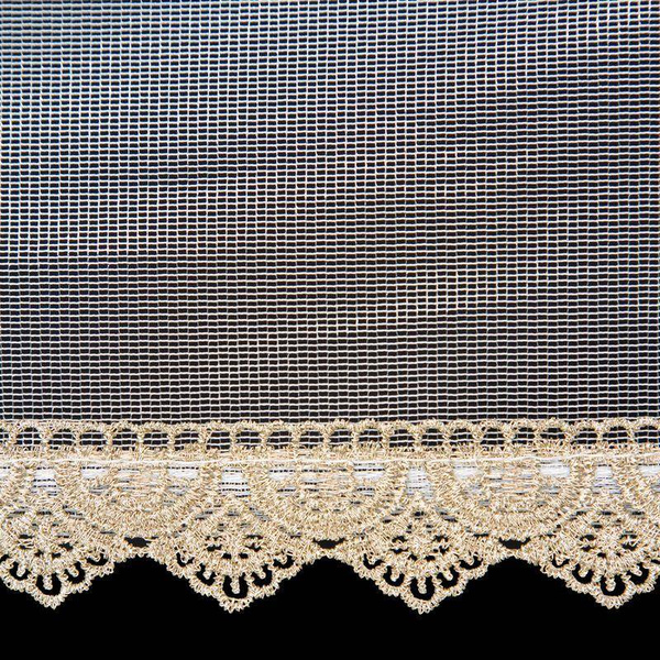 Zavjesa od glatke, mat mikro mreže s ukrasnom zlatnom čipkom 300x150 Vivian