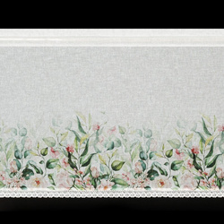 Bijelo-zelena kuhinjska zavjesa od gaze ukrašena cvjetnim printom i čipkom, 150x60 cm, ESTERA tunel