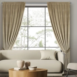 Zavjesa s vezicom za pričvršćivanje od glatkog baršuna 140x300 Antara svijetlo bež boja