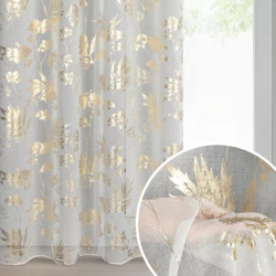 Bijelo-zlatna mrežasta zavjesa s biljnim motivom, 140x250 cm - DELIA