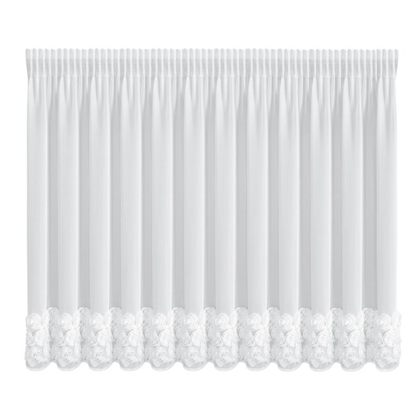 Bijela šifonska zavjesa ukrašena 3D aplikacijom ruže, 400x160 cm, traka - Roses- Eva Minge