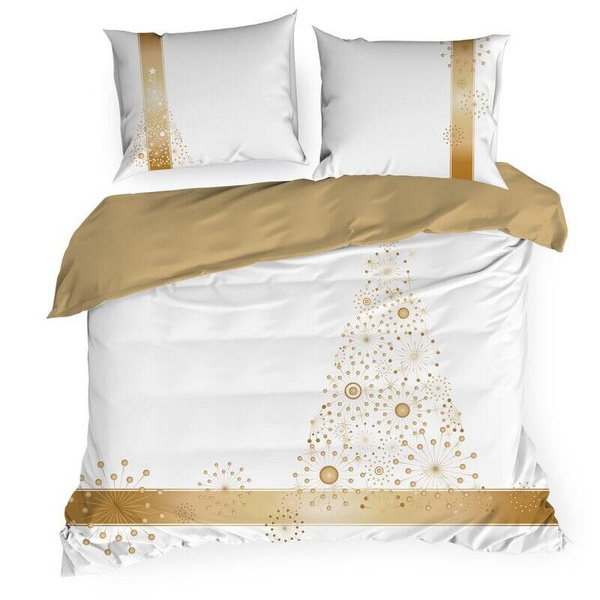 Elegantna božićna posteljina sa zlatnim motivom božićnog drvca 220x200 od pamučnog satena Spark