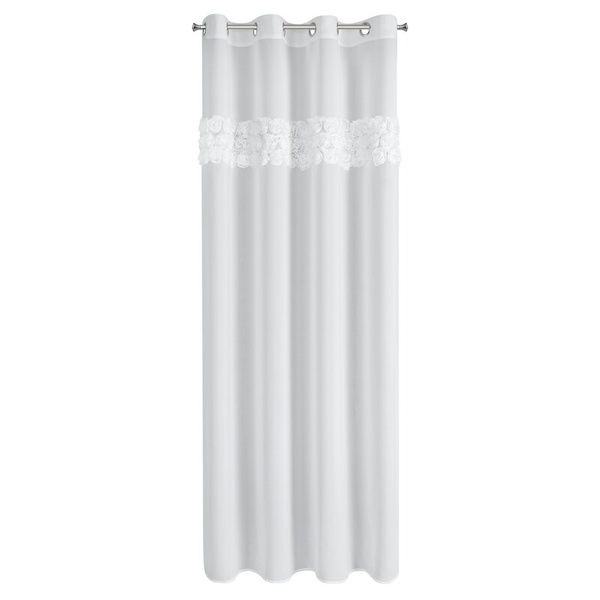 Bijela šifonska zavjesa ukrašena 3D aplikacijom ruže, 140x250 cm - ROSES8 - Eva Minge