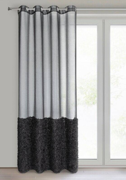 Crna zavjesa s krznenom aplikacijom 140x250 Marion