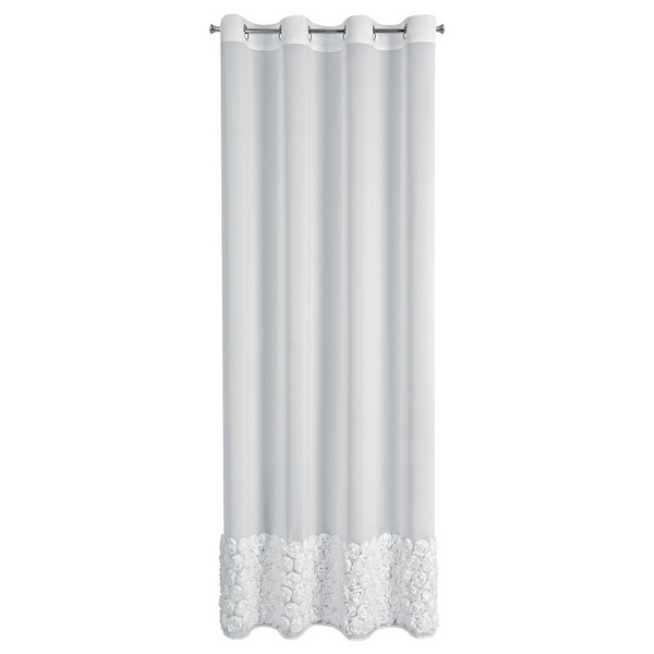 Bijela šifonska zavjesa ukrašena 3D aplikacijom ruže, 140x250 cm, s ušicama - ROSES - Eva Minge