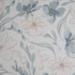 Stolnjak 145x300 s otisnutim pastelnim motivom cvijeća Ines 10 s dodatkom lana