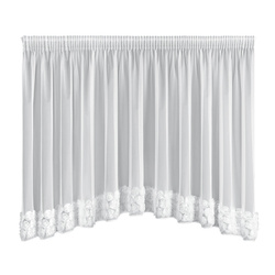 Kratka bijela mrežasta zavjesa ukrašena 3D lukom od ruže, 400x160 cm, traka - ROSES4 - Eva Minge