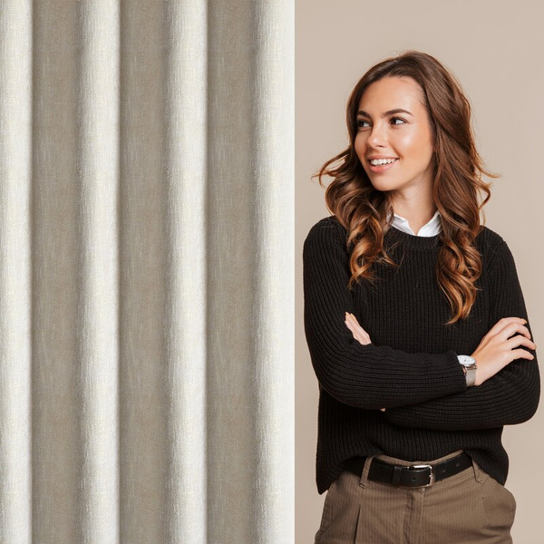 Krem zavjesa od šenil tkanine sa sjajnim koncem 140x250 cm sa zlatnim ušicama - BITSY