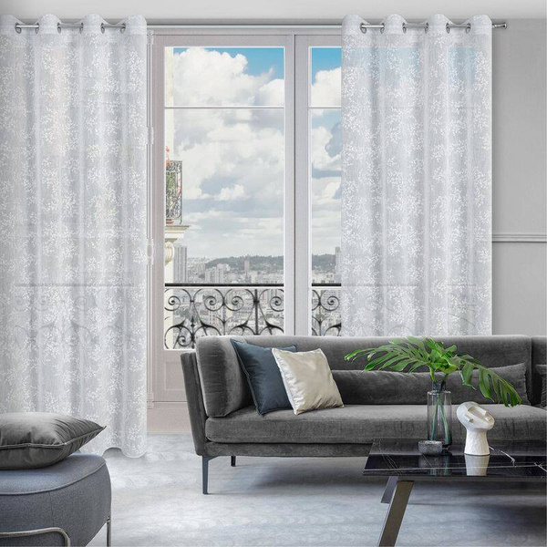 Zavjesa od svijetlog etamina u eko stilu s printom nježnih grančica 140x250 cm Amber