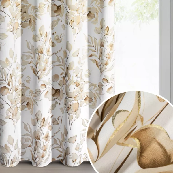 Bež i zlatna zavjesa za zamračivanje s cvjetnim printom i sjajnim detaljima, 140x250 cm - OLENI