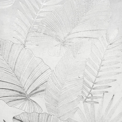 Bijelo-srebrna baršunasta zavjesa ukrašena sjajnim egzotičnim motivom lišća, 140x250 cm - ZARIA