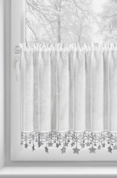 Bijelo-srebrna kuhinjska zavjesa od gaze ukrašena božićnim zvijezdama, tunel 150x60 cm - XMAS