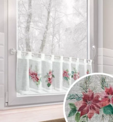 Božićna kuhinjska zavjesa, bijela i crvena, ukrašena printom božićne zvijezde, 150x30 cm, tregeri - XSMAS 3