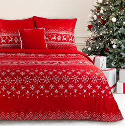 Božićna posteljina s printom pahuljama i sobova 160x200 mikrovlakno Noel