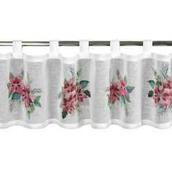 Božićna kuhinjska zavjesa, bijela i crvena, ukrašena printom božićne zvijezde, 150x30 cm, tregeri - XSMAS 3