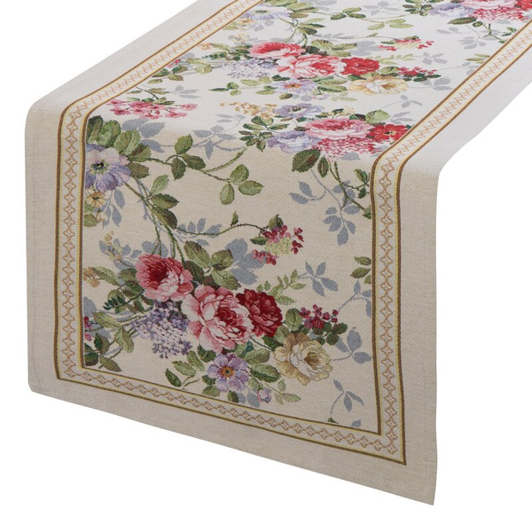 Goblen nadstolnjak 40x100 ukrašen tkanim cvjetnim motivom 