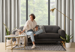 Bež zavjesa od šenil tkanine 140x270 cm traka - MEGI