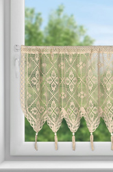 Ažurna kuhinjska zavjesa 150x60 u boho stilu s ukrasnim resicama MARTHA 