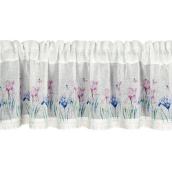 Bijela kuhinjska zavjesa od gaze ukrašena cvjetnim printom i čipkom, 150x30 cm, DOLOREZ tunel