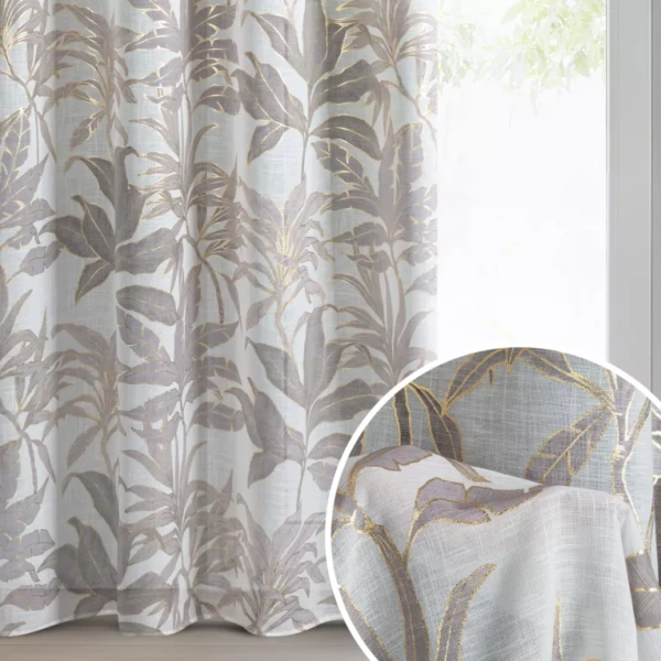 Zavjesa od poluprozirne tkanine ukrašena sjajnim printom, 135x250 cm, zlatne rupice - ANELI