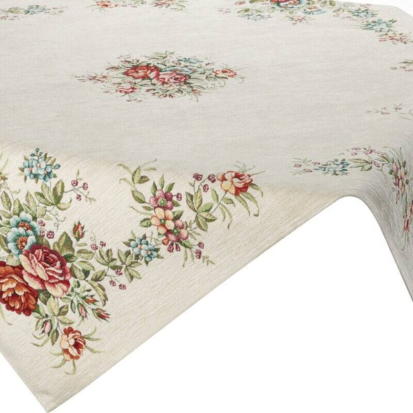 Stolnjak izrađen od debljeg goblena sa ženil koncem sa motivom cvijeća 100x100