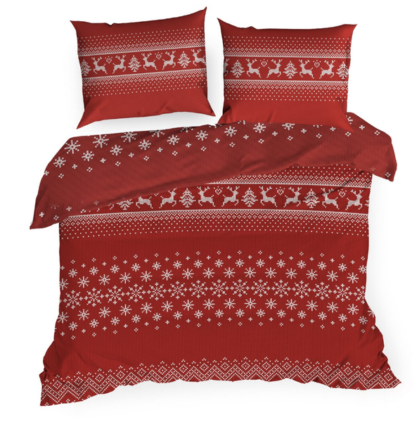 Božićna posteljina s printom pahuljama i sobova 160x200 mikrovlakno Noel