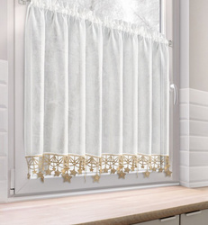 Bijelo zlatna kuhinjska zavjesa od gaze ukrašena božićnim zvijezdama, tunel 150x90 cm - XMAS