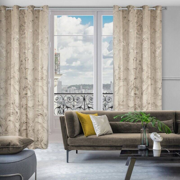 Zavjesa od mekog baršuna s metalik printom s motivom palminog lišća 135x270 Debra