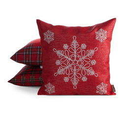 Božićna jastučnica 45x45 cm crvena, srebrna, izvezena sjajnim koncem i vezom pahuljica
