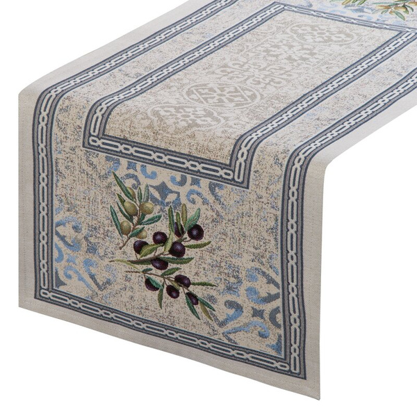 Goblen nadstolnjak 40x100 ukrašen motivom maslina u mediteranskom stilu