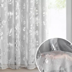 Bijelo-srebrna mrežasta zavjesa s biljnim motivom, 140x250 cm - DELIA