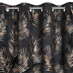 Crna zavjesa od mekog baršuna sa sjajnim printom palminog lišća 140x250 Gloria 