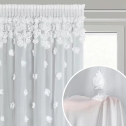Bijela šifonska zavjesa ukrašena trodimenzionalnim ružama, 350x270 cm, traka - DIANA