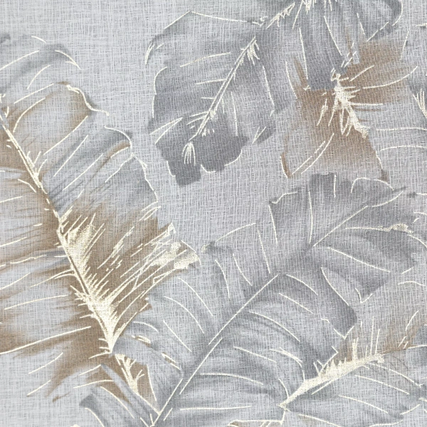 Bež zavjesa s printom lišća od gaze i srebrnim detaljima, 140x250 cm - LAYLA