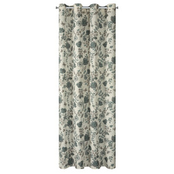 Prirodno plava zavjesa 140x250 od tkanine s dodatkom lana, ukrašena biljnim printom - TALI