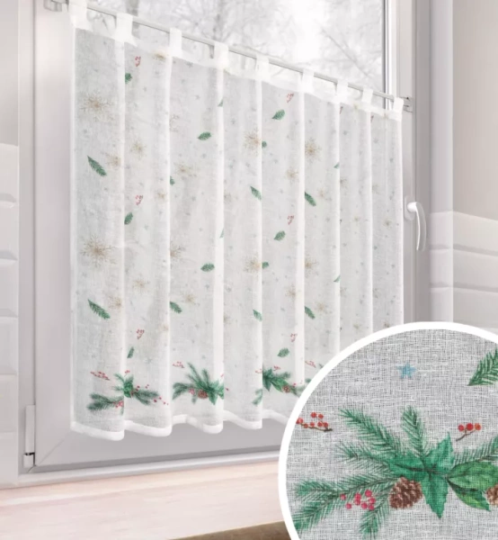 Bijelo-zelena kuhinjska zavjesa od gaze s božićnim printom, 150x60 cm - Xmas 4
