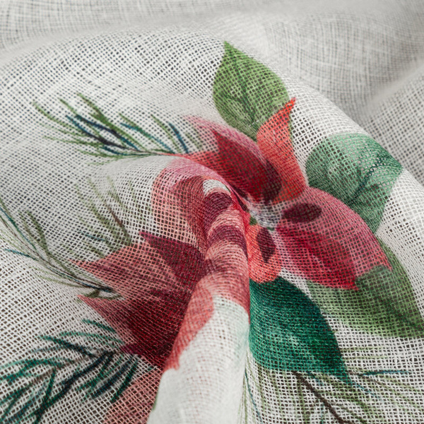 Božićna kuhinjska zavjesa, bijela i crvena, ukrašena printom božićne zvijezde, 150x60 cm, tregeri - XSMAS 3