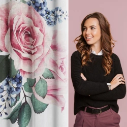 Set od 2 zavjese 140x260 od svijetlog etamina s motivom ruže i slatkog kolibrića LIA