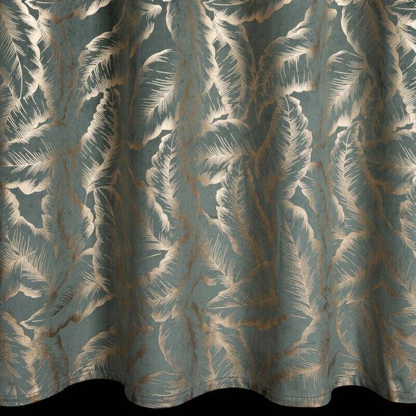 Mint i šampanjska zavjesa ukrašena printom lišća, 140x250 cm, zlatna ušica - MILENA