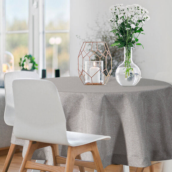 Okrugli stolnjak s lanenim tkanjem i sjajnim koncem, završen dvostrukom trakom na rubovima ∅ 150 cm Bianca 2