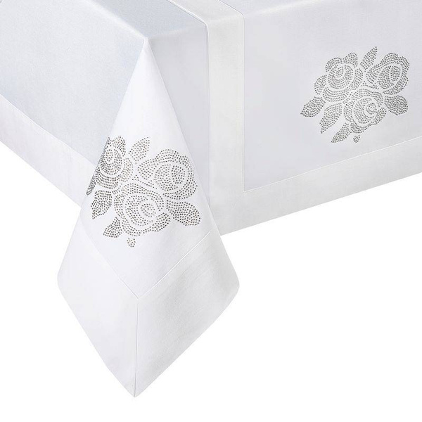 Ekskluzivan bijeli pamučni stolnjak ukrašen cvjetnim šljokicama150x240 Sofia