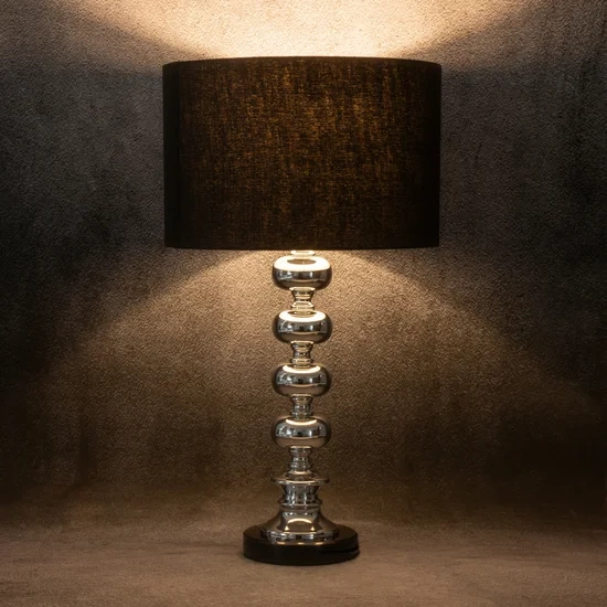 Crna stolna lampa s bazom od mramora i metala i abažurom od mat tkanine 36x23x61 Niki 01