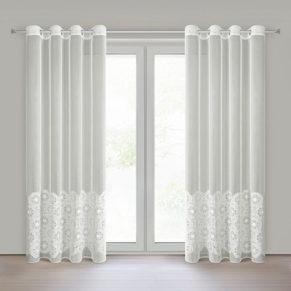 Zavjesa od peruanske tkanine ukrašena aplikacijom prirodna boja 140x250 cm - LIZA