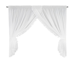 Bijela šifonska zavjesa ukrašena aplikacijom, uključena s uzicama, 400x160 cm - LORETA