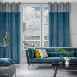 Baršunasta zavjesa s ukrasnom trakom i svijetlozlatnim geometrijskim printom na gornjem dijelu 140x250 Elen