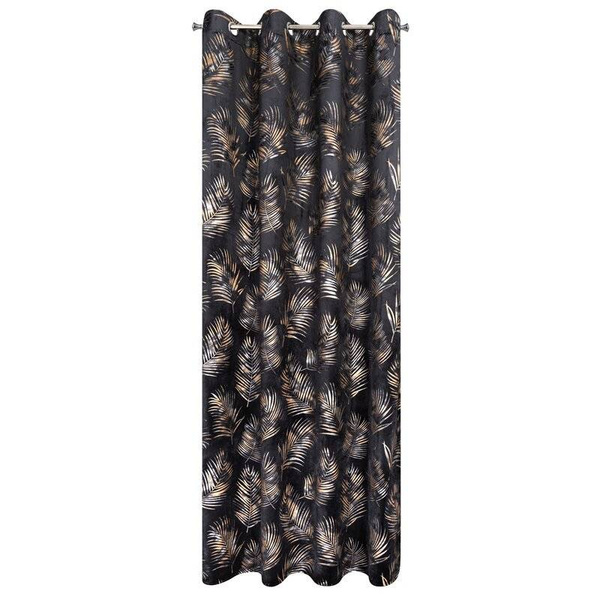 Crna zavjesa od mekog baršuna sa sjajnim printom palminog lišća 140x250 Gloria 