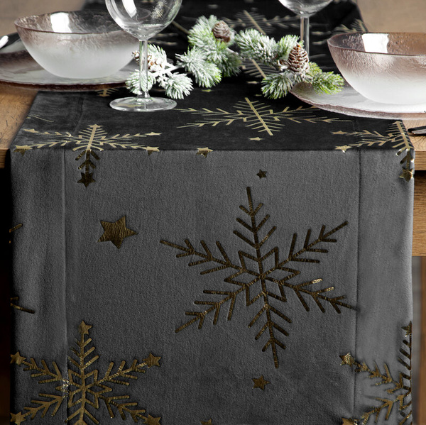 Božićni nadstolnjak za stol 40x140 cm, baršun ukrašen pahuljicama