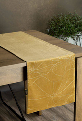 Nadstolnjak od baršuna s nježnim svijetlozlatnim listovima lopoča  35 x 220 cm Blink 18