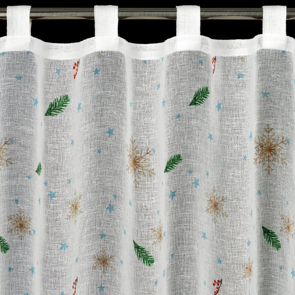 Bijelo-zelena kuhinjska zavjesa od gaze s božićnim printom, 150x60 cm - Xmas 4